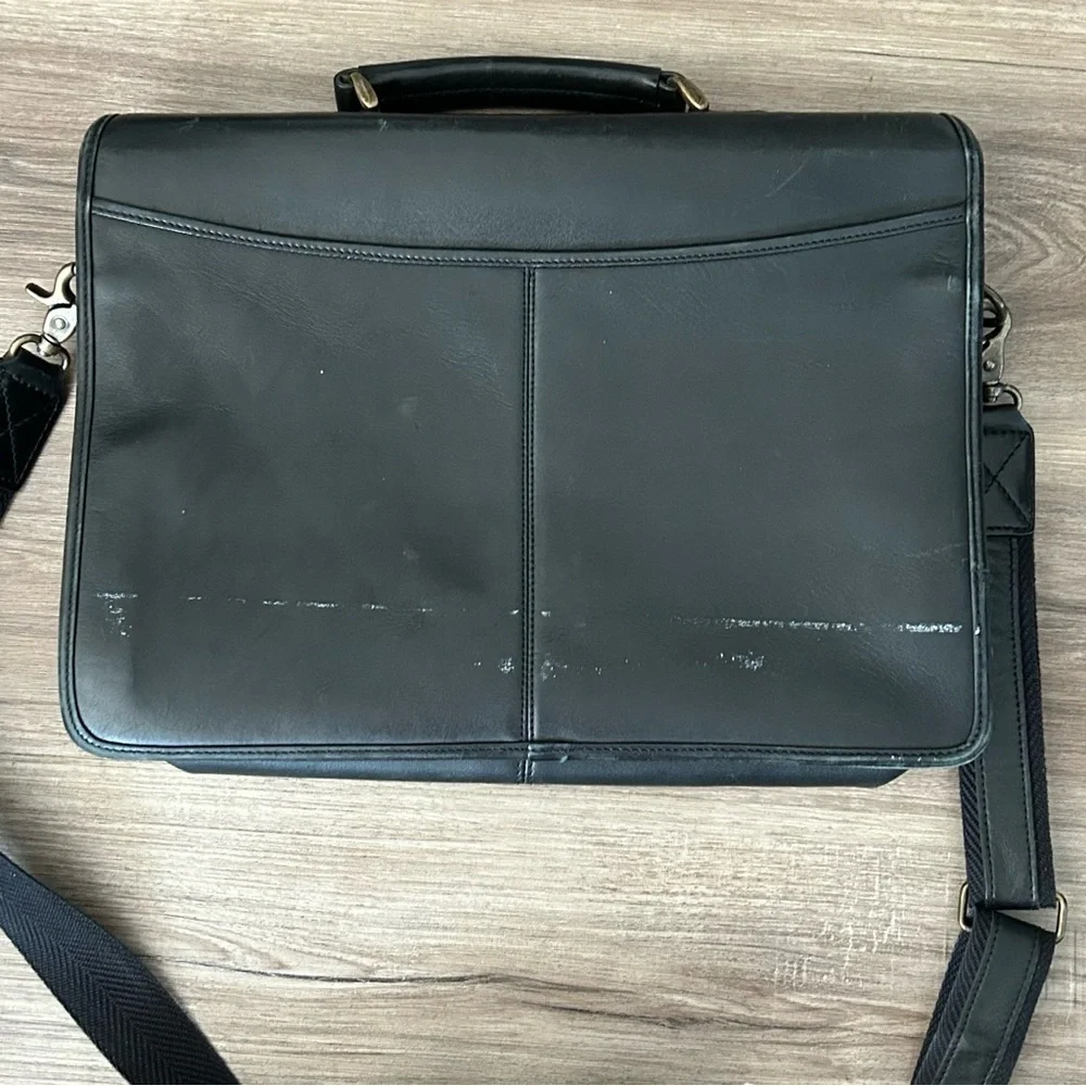 Franklin Covey Black Napa Leather Briefcase Shoulder Bag